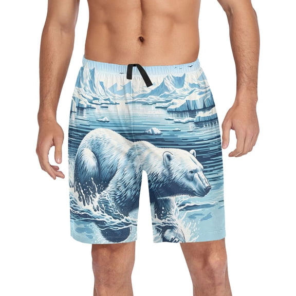 joogoo Mens Swim Trunks Polar Bear Swimming Beach Shorts Drawstring Elastic Waist Swimwear Bathing Suits L