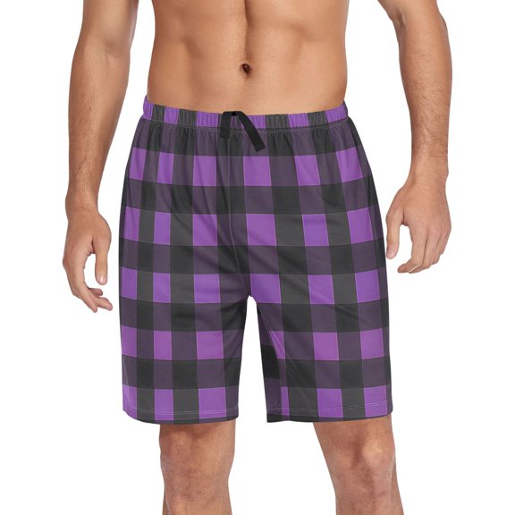 joogoo Mens Swim Trunks Purple Checkered Grid Pattern Beach Shorts Drawstring Elastic Waist Swimwear Bathing Suits XXL