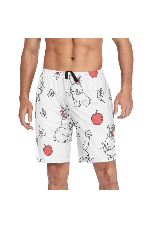 Mens Swim Trunks Rabbit and Apple Hand Draw Beach Shorts Drawstring Elastic Waist Swimwear Bathing Suits XL