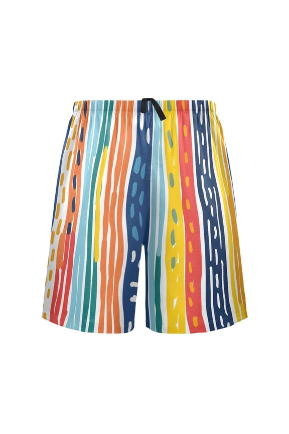 Mens Swim Trunks Rainbow Geometric Stripes Hand Drawn Beach Shorts Drawstring Elastic Waist Swimwear Bathing Suits XL