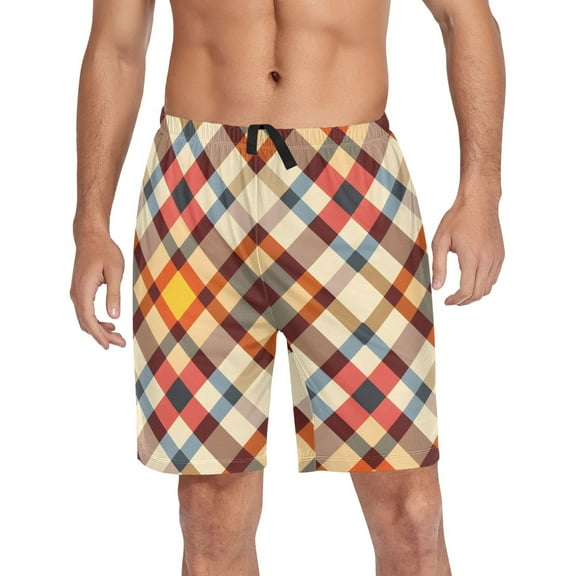 joogoo Mens Swim Trunks Red Artistic Checkered Pattern Beach Shorts Drawstring Elastic Waist Swimwear Bathing Suits XXL