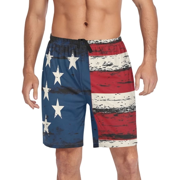 joogoo Mens Swim Trunks Retro American Flag Beach Shorts Drawstring Elastic Waist Swimwear Bathing Suits S