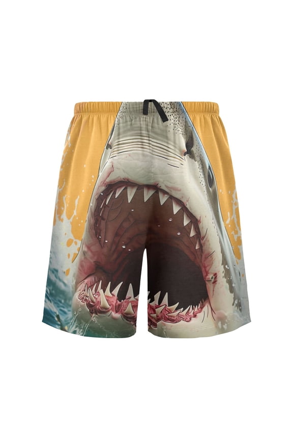 Mens Swim Trunks Shark Mouth Pattern Beach Shorts Drawstring Elastic Waist Swimwear Bathing Suits L