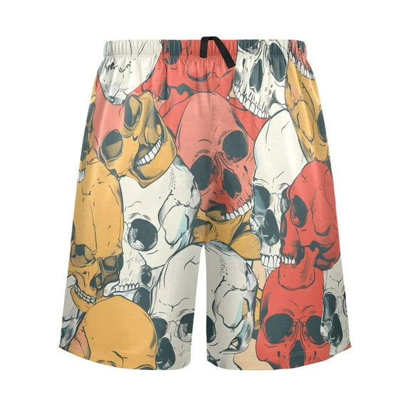 joogoo Mens Swim Trunks Skull Head Hand Drawn Beach Shorts Drawstring Elastic Waist Swimwear Bathing Suits S