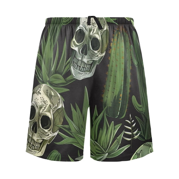 joogoo Mens Swim Trunks Skull Leaves Cactus Beach Shorts Drawstring Elastic Waist Swimwear Bathing Suits L