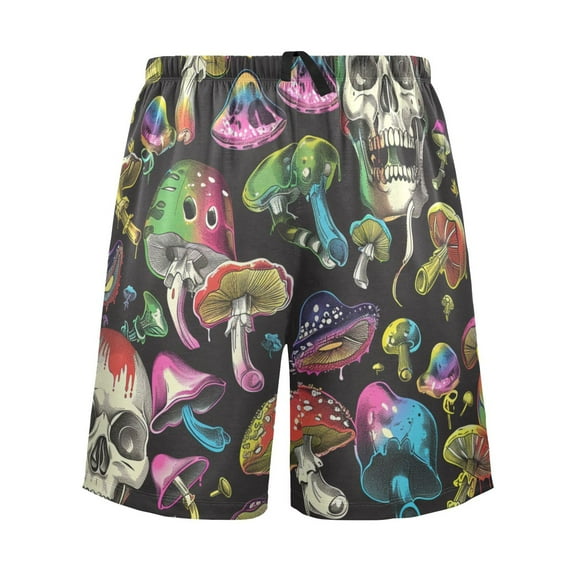 joogoo Mens Swim Trunks Skull Rainbow Mushrooms Beach Shorts Drawstring Elastic Waist Swimwear Bathing Suits L
