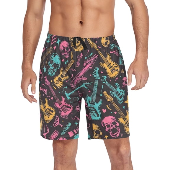 joogoo Mens Swim Trunks Skull and Guitars Beach Shorts Drawstring Elastic Waist Swimwear Bathing Suits XXL