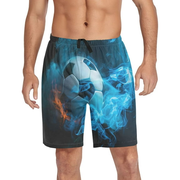 joogoo Mens Swim Trunks Soccer Ball with Fire Beach Shorts Drawstring Elastic Waist Swimwear Bathing Suits S