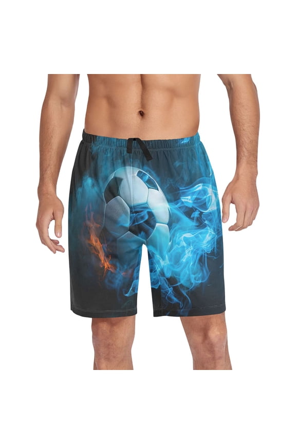 Mens Swim Trunks Soccer Ball with Fire Beach Shorts Drawstring Elastic Waist Swimwear Bathing Suits XL