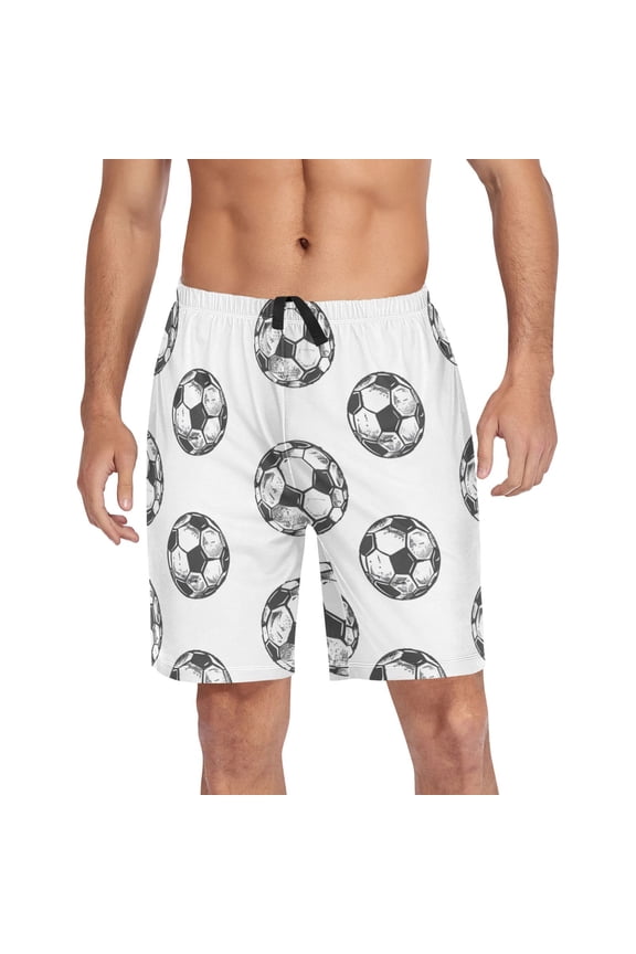 Mens Swim Trunks Soccer Balls Football Pattern Beach Shorts Drawstring Elastic Waist Swimwear Bathing Suits M