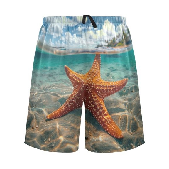 joogoo Mens Swim Trunks Star Fish in Sea Beach Shorts Drawstring Elastic Waist Swimwear Bathing Suits M