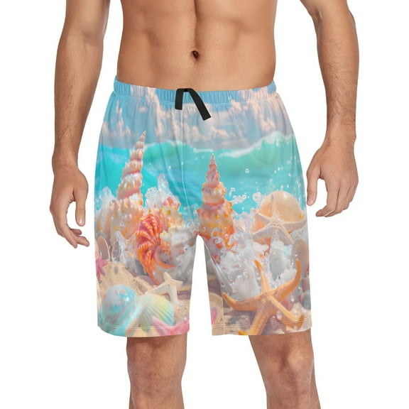 joogoo Mens Swim Trunks Starfish Conch on Beach Beach Shorts Drawstring Elastic Waist Swimwear Bathing Suits L