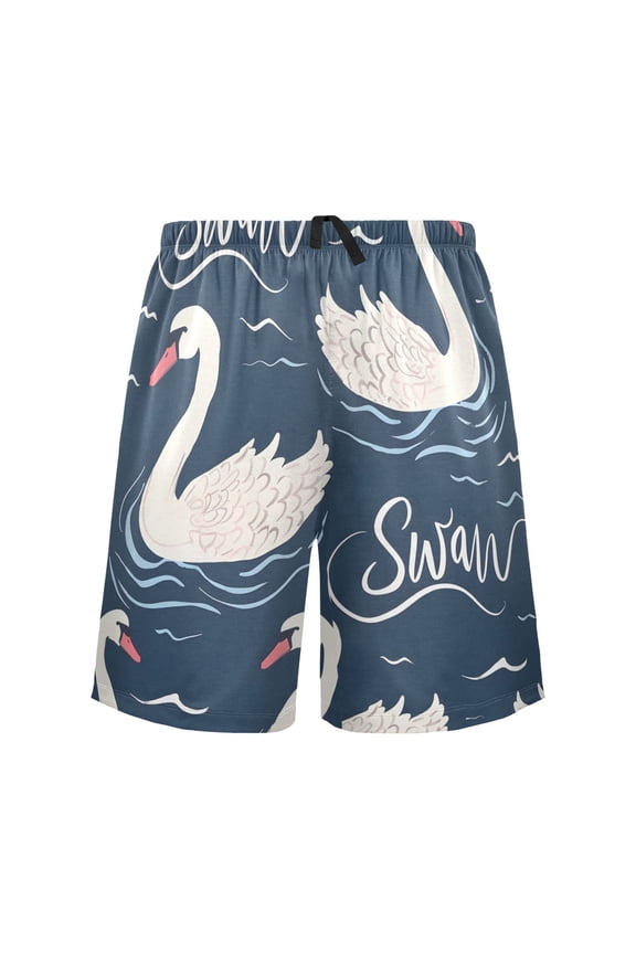 Mens Swim Trunks Swan Swimming on River Beach Shorts Drawstring Elastic Waist Swimwear Bathing Suits M