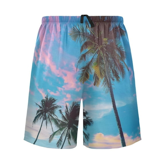joogoo Mens Swim Trunks Tropical Palm Tree and Sky Beach Shorts Drawstring Elastic Waist Swimwear Bathing Suits M