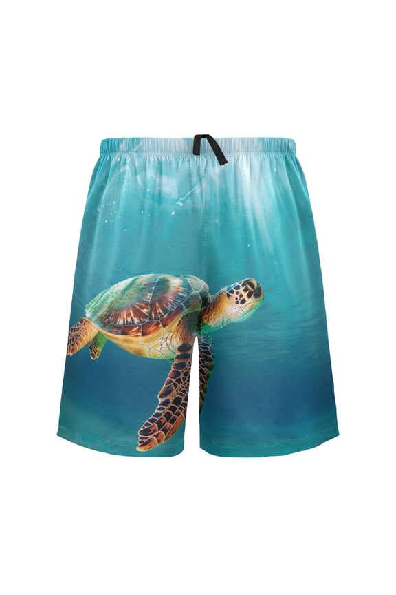 Mens Swim Trunks Turtle under Sea Beach Shorts Drawstring Elastic Waist Swimwear Bathing Suits S