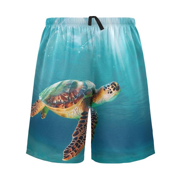 joogoo Mens Swim Trunks Turtle under Sea Beach Shorts Drawstring Elastic Waist Swimwear Bathing Suits S