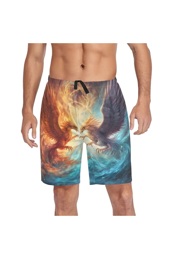 Mens Swim Trunks Two Phoenix Flying Beach Shorts Drawstring Elastic Waist Swimwear Bathing Suits XXL