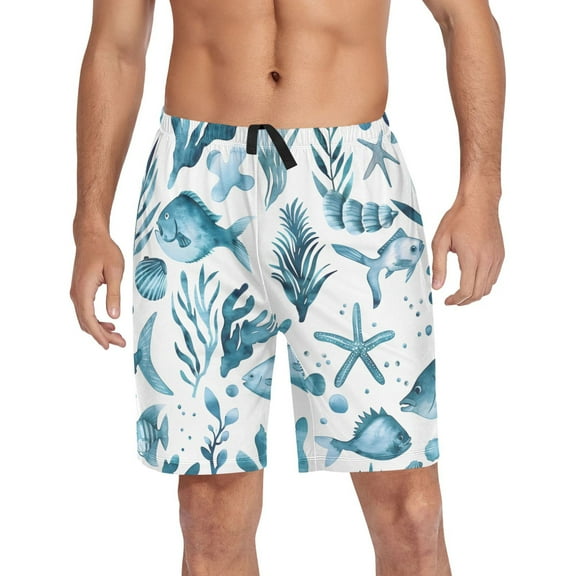 joogoo Mens Swim Trunks Watercolor Fish Seaweed Beach Shorts Drawstring Elastic Waist Swimwear Bathing Suits XL
