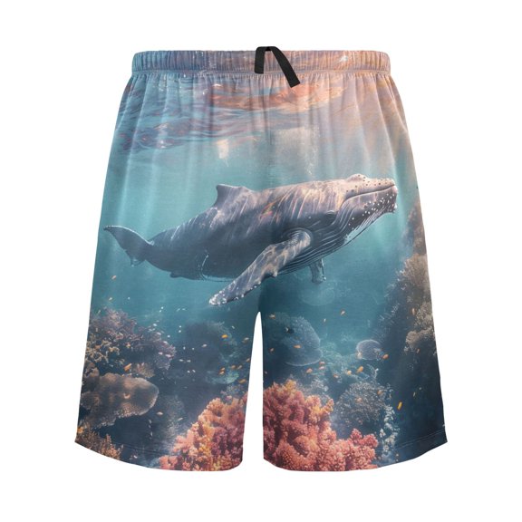 joogoo Mens Swim Trunks Whale Swims in The Sea Beach Shorts Drawstring Elastic Waist Swimwear Bathing Suits M