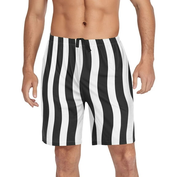 joogoo Mens Swim Trunks White with Black Line Stripe Beach Shorts Drawstring Elastic Waist Swimwear Bathing Suits XL