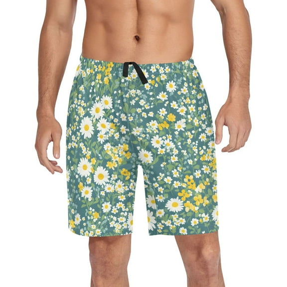 joogoo Mens Swim Trunks Wild Daisy Flowers Beach Shorts Drawstring Elastic Waist Swimwear Bathing Suits XL