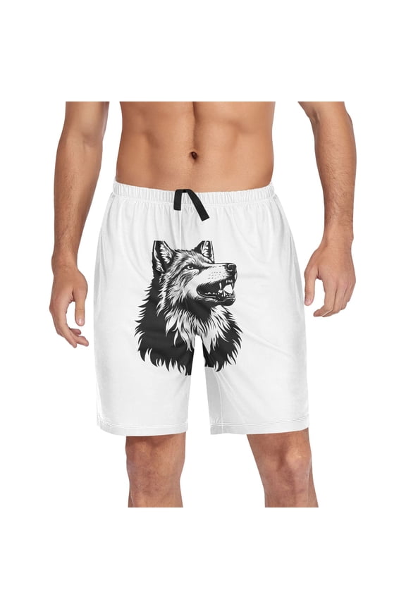 Mens Swim Trunks Wolf Pattern Beach Shorts Drawstring Elastic Waist Swimwear Bathing Suits L