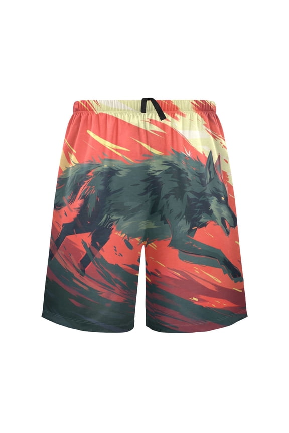Mens Swim Trunks Wolf Running Beach Shorts Drawstring Elastic Waist Swimwear Bathing Suits L