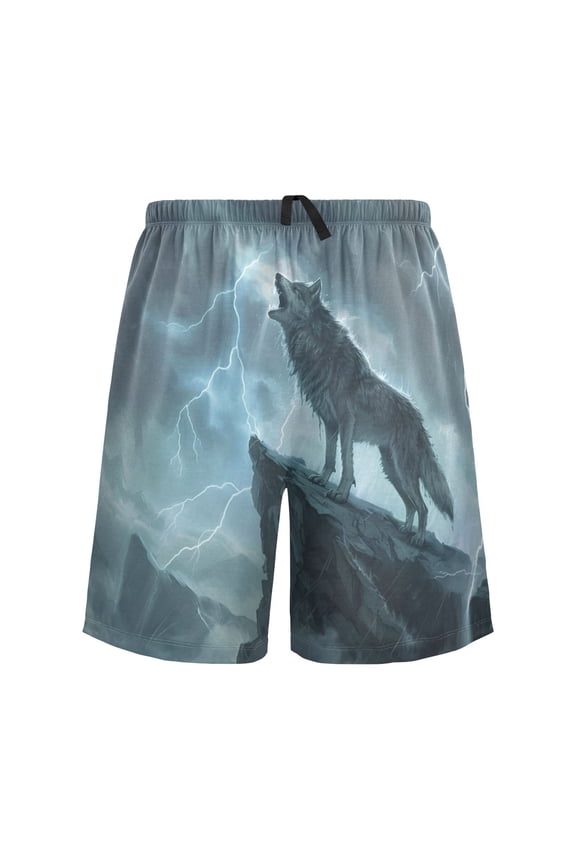 Mens Swim Trunks Wolf Stand on Mountain Beach Shorts Drawstring Elastic Waist Swimwear Bathing Suits L