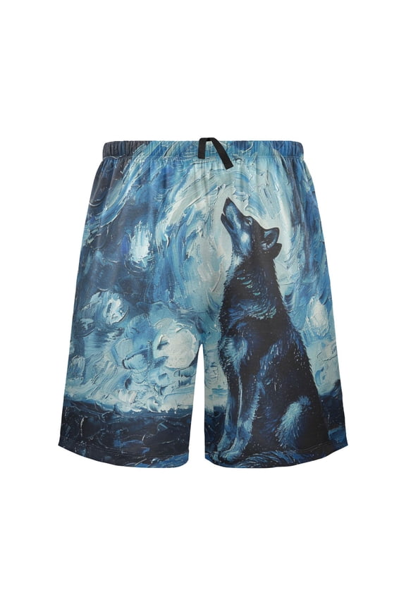 Mens Swim Trunks Wolf in Night Beach Shorts Drawstring Elastic Waist Swimwear Bathing Suits L