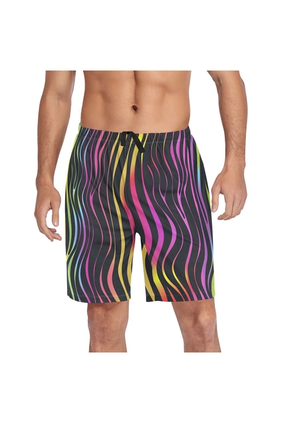 Mens Swim Trunks Zebra Rainbow Abstract Print Beach Shorts Drawstring Elastic Waist Swimwear Bathing Suits XL