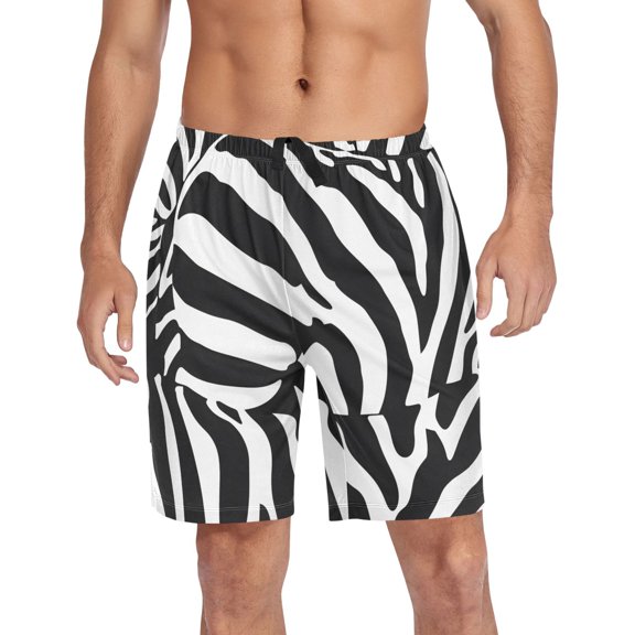 joogoo Mens Swim Trunks Zebra Texture Beach Shorts Drawstring Elastic Waist Swimwear Bathing Suits M