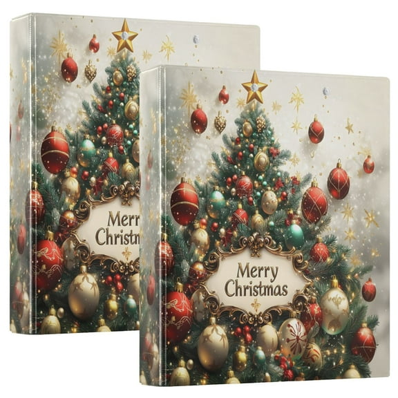 joogoo Merry Christmas Tree Hardcover 3 Ring Binder 1.5" Round Rings Interior Pockets Binders Organizer 2 Pack