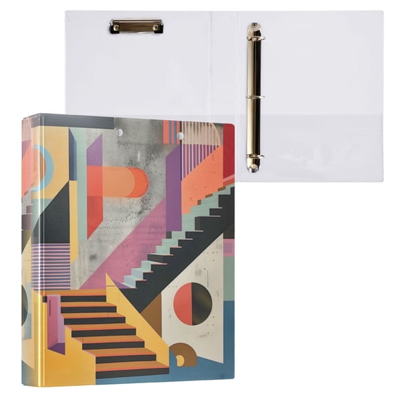 joogoo Modern Geometrical Hardcover 3 Ring Binder 1.5" Round Rings Interior Pockets Binders Organizer 1 Pack