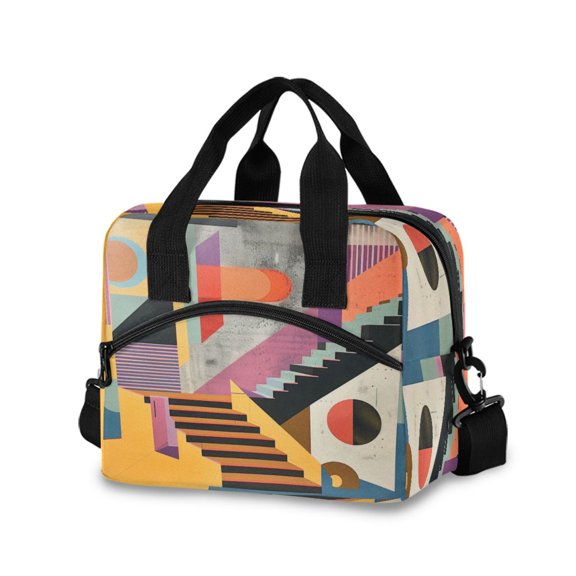 joogoo Modern Geometrical Insulated Lunch Bags Reusable Cooler Box with Shoulder Strap