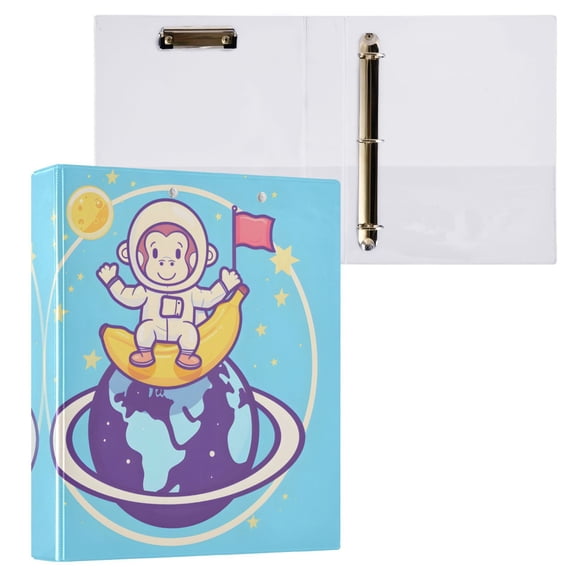 joogoo Monkey Astronaut Hardcover 3 Ring Binder 1.5" Round Rings Interior Pockets Binders Organizer 1 Pack