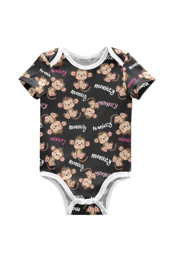 Monkey Cute Pattern Baby Bodysuits Short Sleeve Cotton Onesies Clothes 3Months