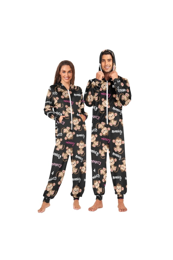 Monkey Cute Unisex Adults Onesies Pajamas Jumpsuits XL