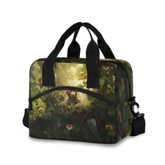 joogoo Monkey in Forest Insulated Lunch Bags Reusable Cooler Box with Shoulder Strap
