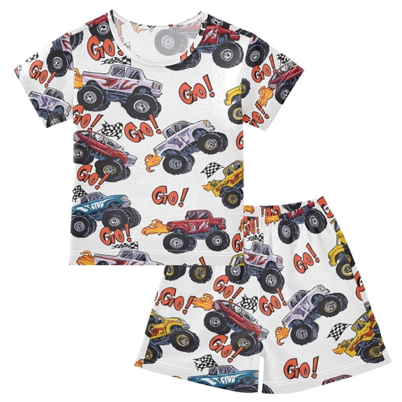 joogoo Monster Trucks Pajama Sets Short Sleeve Cotton 2-Piece Sleepwear 10Y