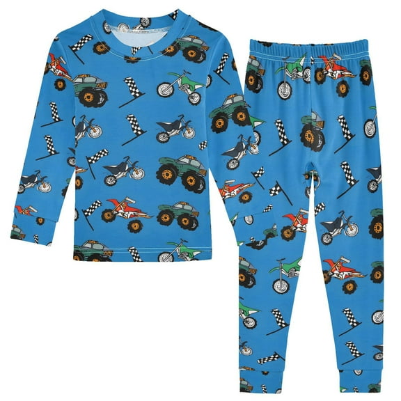 joogoo Motorcycle Cartoon Trucks 2 Piece Long Sleeve Tee and Pants Cotton Pajama Set 5Y