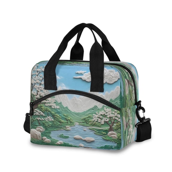 joogoo Mountains Paint Insulated Lunch Bags Reusable Cooler Box with Shoulder Strap
