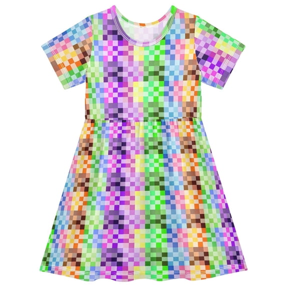 joogoo Multicolor Checkered-a1 Girls' Short Sleeve Dress Kids Dresses 4T