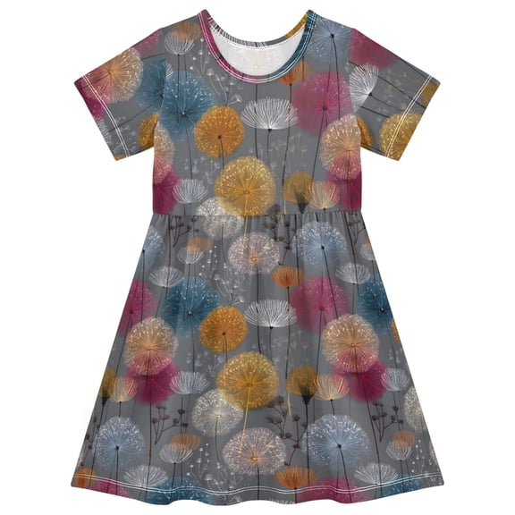 joogoo Multicolored Dandelion Girls' Short Sleeve Dress Kids Dresses 5-6T