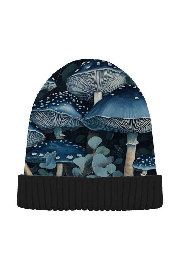 Mushroom Eucalyptus Leaves Beanie Hats Cuffed Winter Warm Knit Thick Beanies