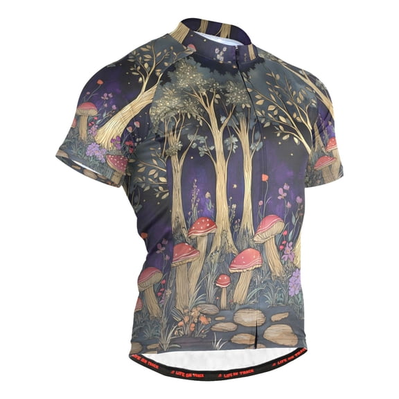 joogoo Mushroom Forest Pattern Men's Cycling Jerseys Mountain Bike Short Sleeve Tops 3XL
