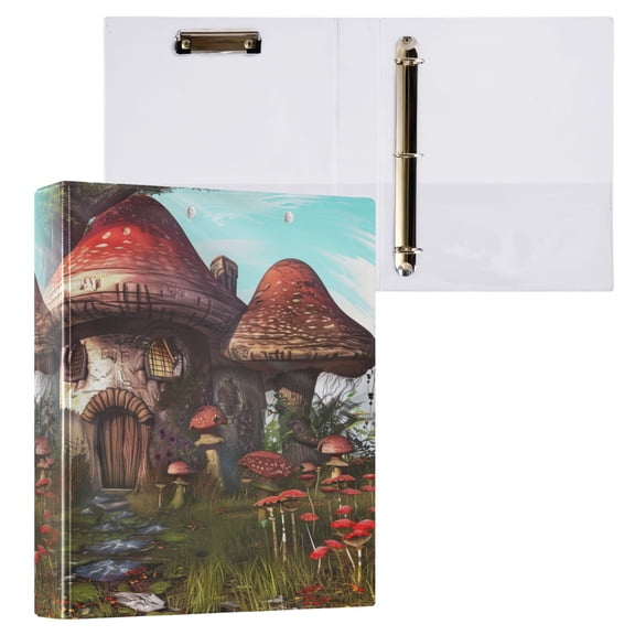 joogoo Mushroom House Hardcover 3 Ring Binder 1.5" Round Rings Interior Pockets Binders Organizer 1 Pack