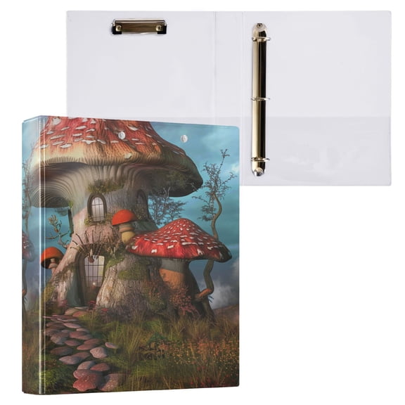 joogoo Mushroom House View Hardcover 3 Ring Binder 1.5" Round Rings Interior Pockets Binders Organizer 1 Pack