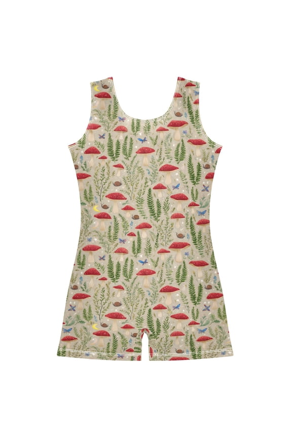 Mushrooms Butterfly Pattern Girls Leotards Gymnastics Tumbling Outfit Biketard Unitard 7-8Years