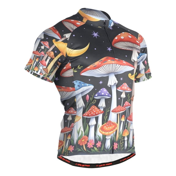 joogoo Mushrooms Moon Stars Pattern Men's Cycling Jerseys Mountain Bike Short Sleeve Tops L