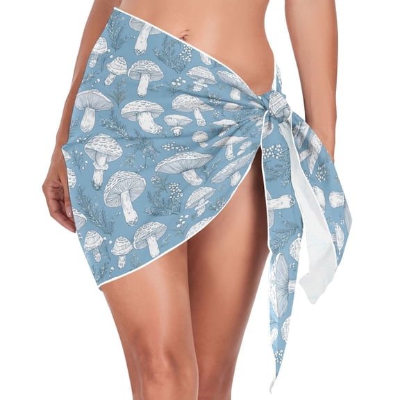 joogoo Mushrooms on Blue Women's Beach Sarong Bathing Suit Wrap Swimwear Cover Ups L